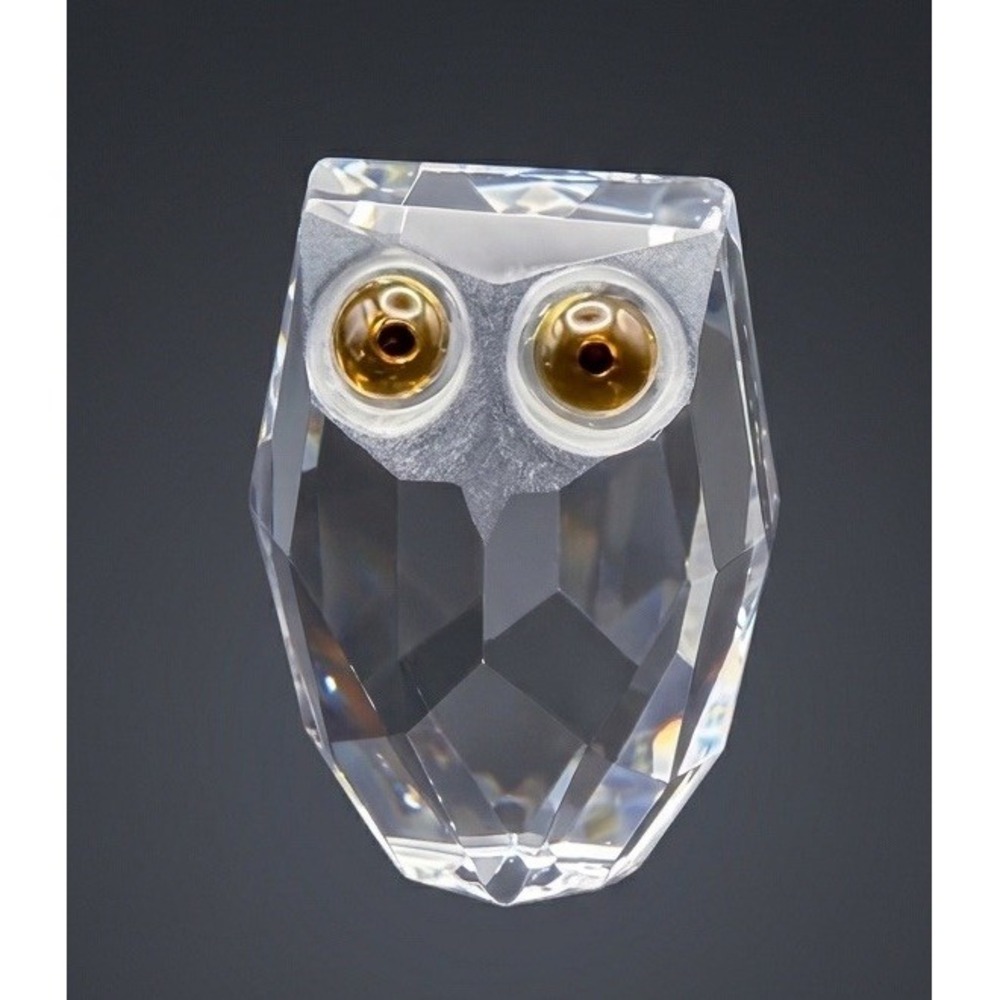 Vintage Crystal Owl Figurine Amber Gold Eyes Faceted Glass Miniature EUC